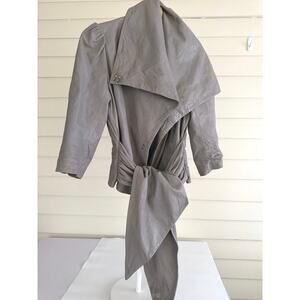 GRAI Draped Leather Jacket Gray Cowl Neck Wrap Tie Waist Cropped Avant Garde